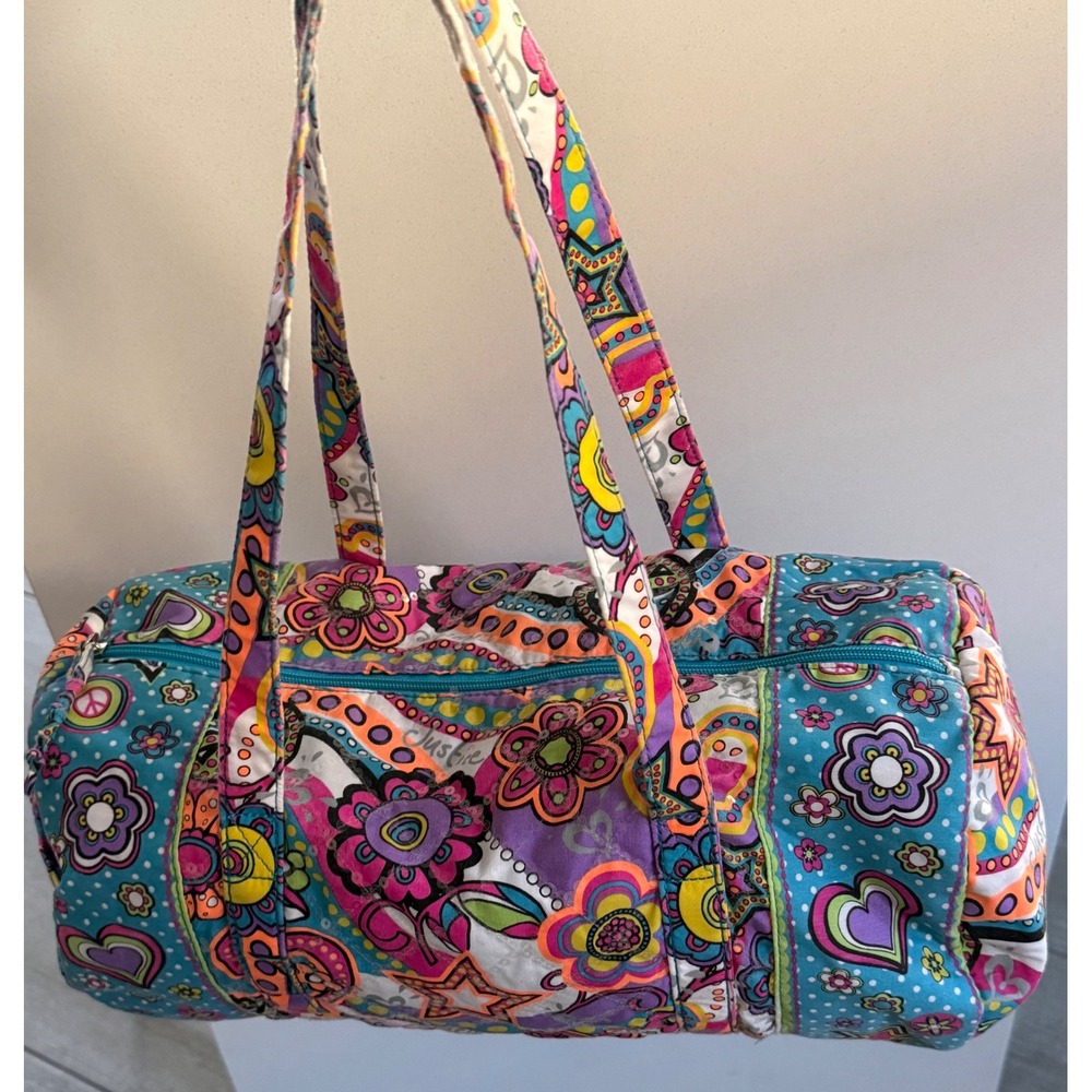 Justice Girls Multicolor Psychedelic Floral Heart Sequin Duffle Bag Travel Tote